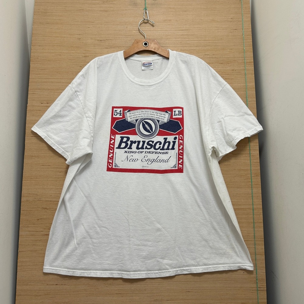 Vintage Hanes Tedy Bruschi New England King of Defense T-Shirt White 2XL 54
